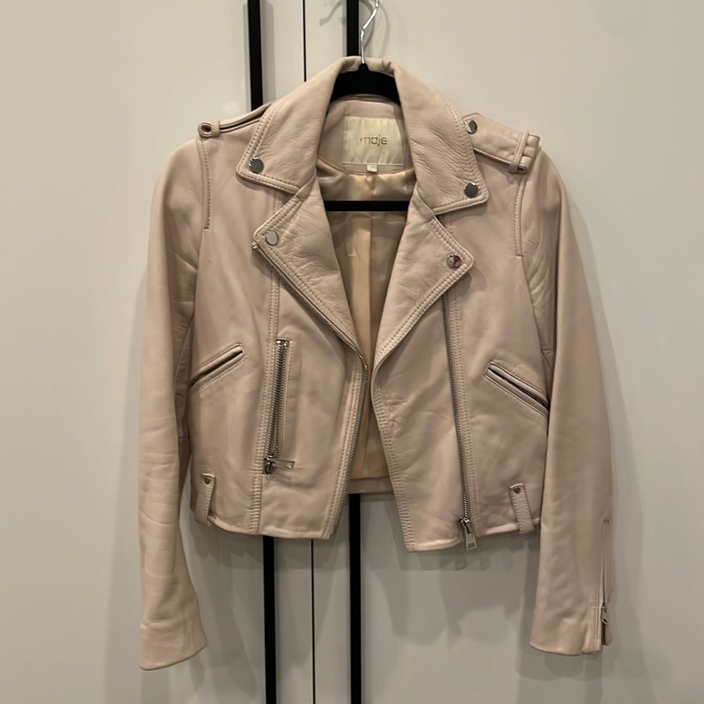 Maje light pink leather jacket